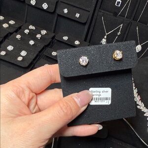 Sterling Silver Moissanite Earrings - Clear & Gold Accents